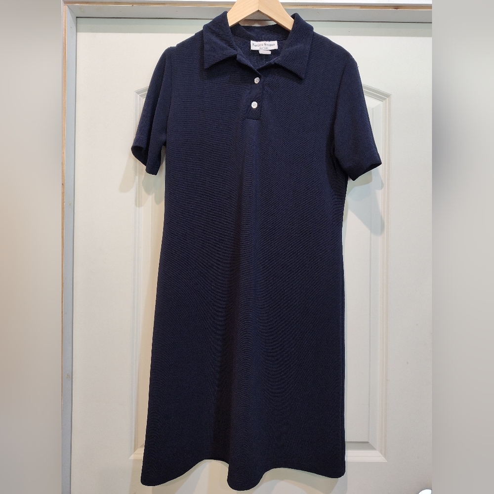 Classic Navy Polo Midi Dress Minimalist Preppy Vintage